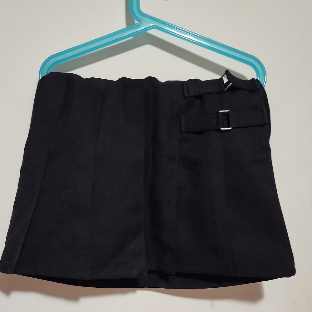 French Toast Black Skirt with Buckle Detail